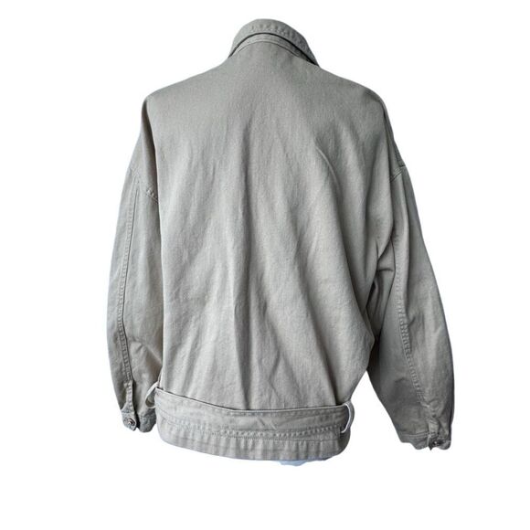 Vintage Tan Bomber Jacket 100% Cotton Women’s Embellished Belt SZ 12 - Picture 3 of 14